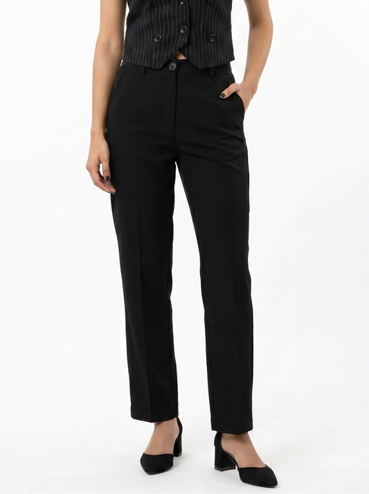 Tailored Fit Mid-waist pants : Black