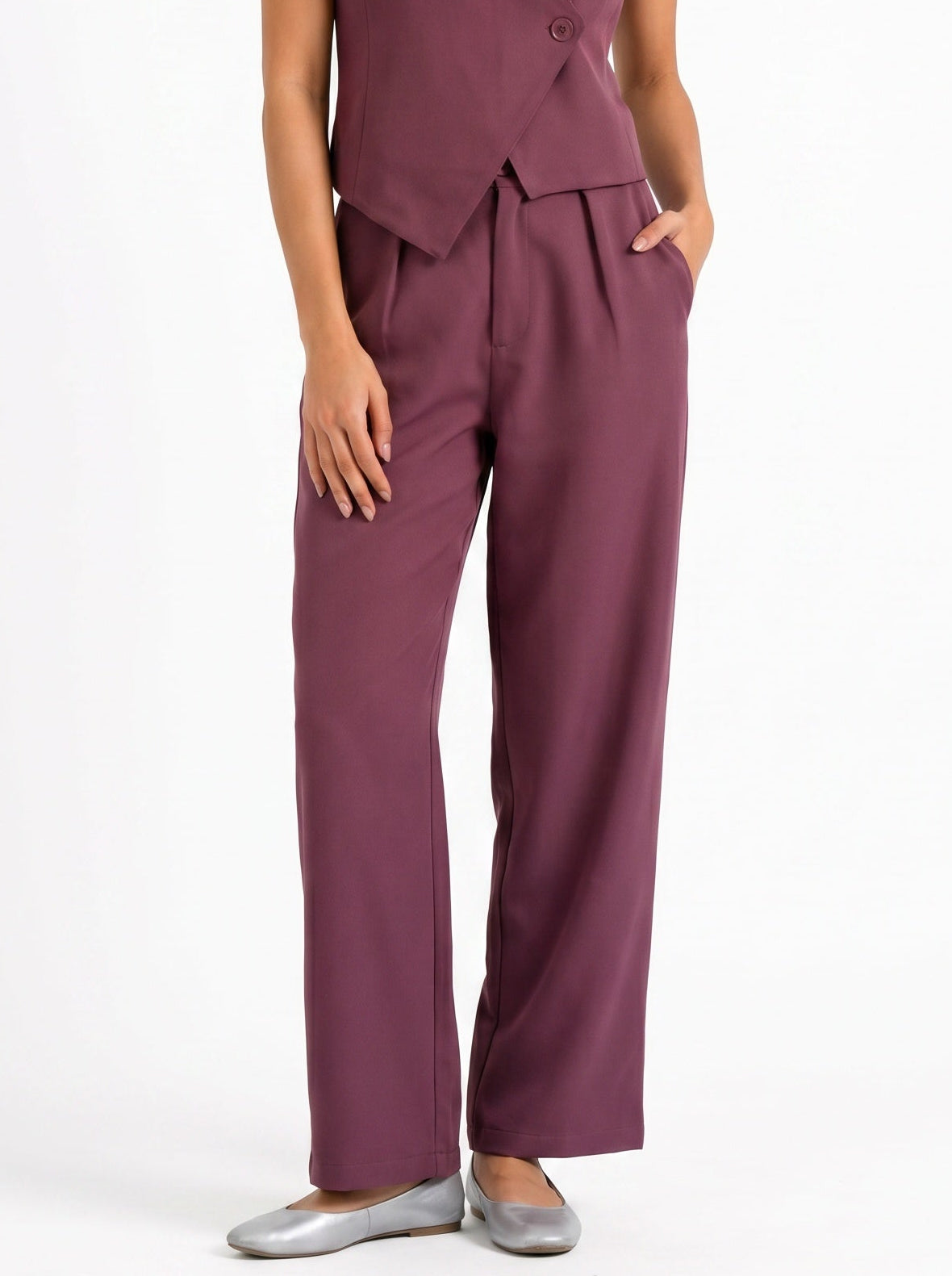 Easy Fit High-Waist Pants : Mauve