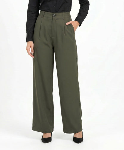 Easy Fit Mid-Waist Pants : Olive