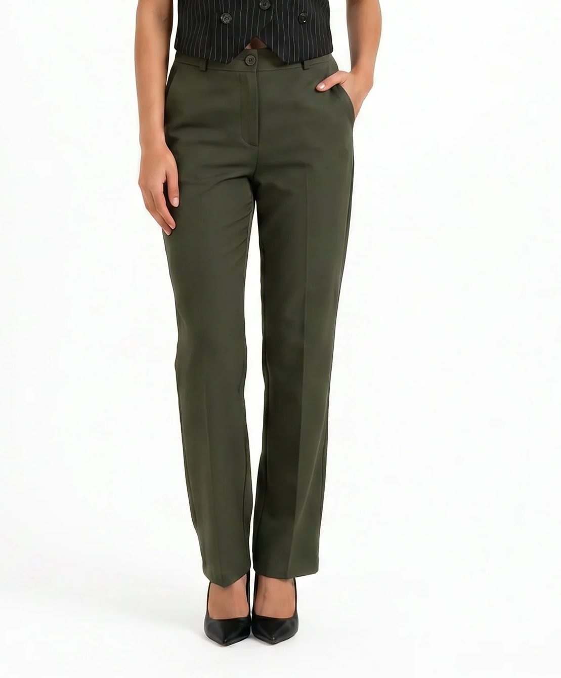 Tailored Fit Mid-waist pants : Olive