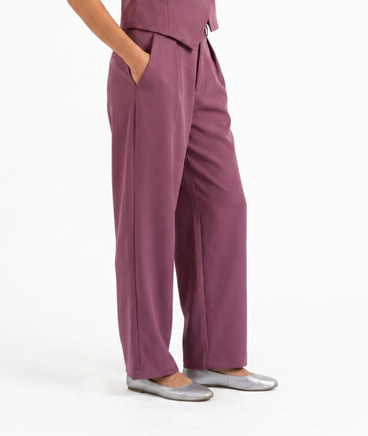 Easy Fit Mid-Waist Pants : Mauve