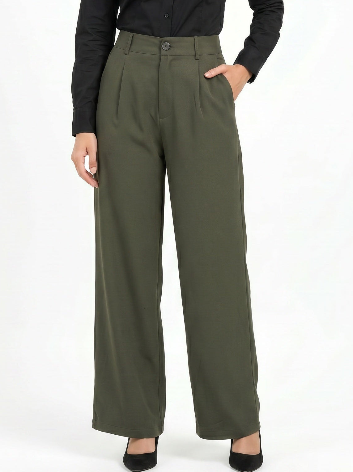 Easy Fit High-Waist Pants : Olive