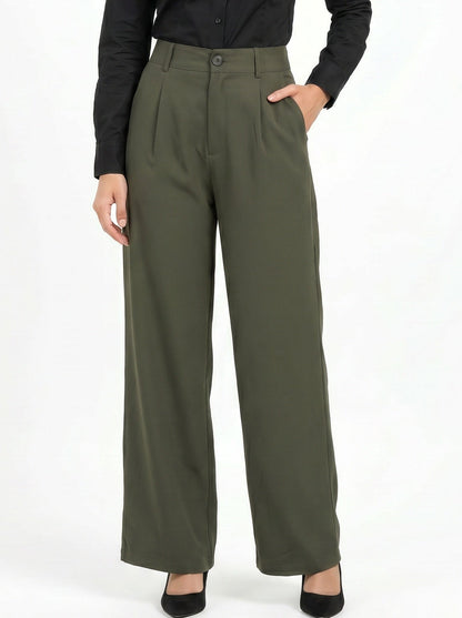 Easy Fit High-Waist Pants : Olive