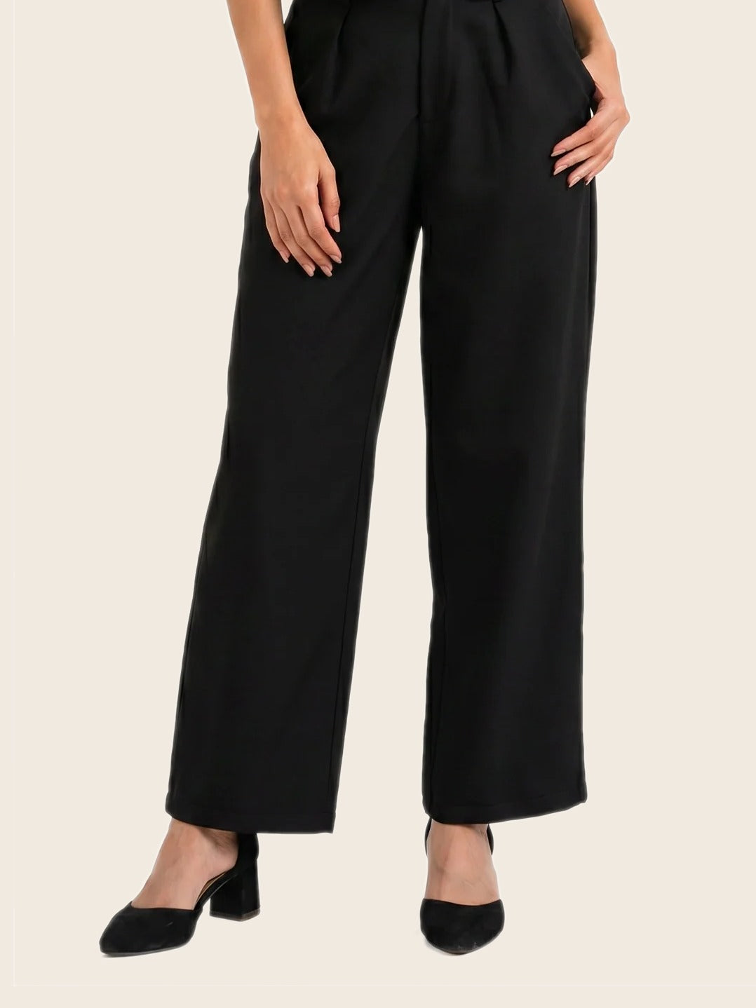 Easy Fit High-Waist Pants Black - warm bone background