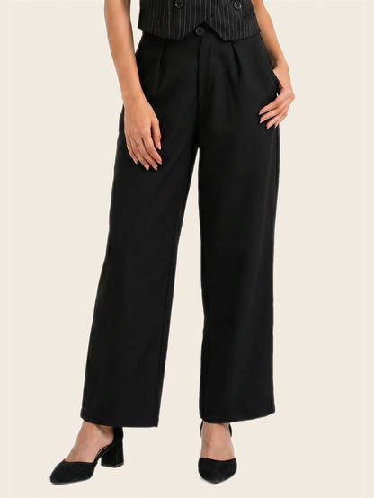 Easy Fit High-Waist Pants Black - warm bone background
