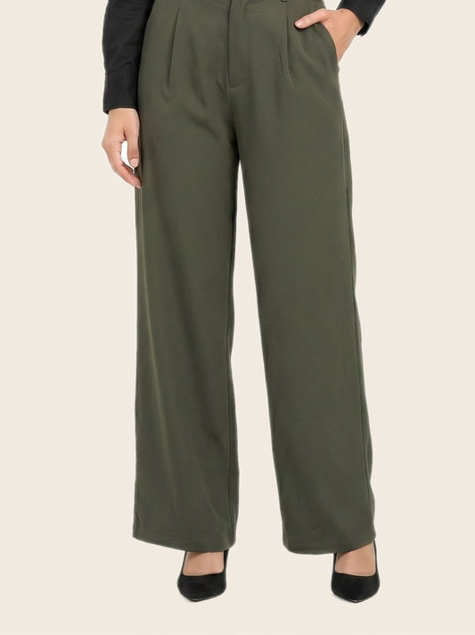 Easy Fit High-Waist Pants Olive - warm bone background