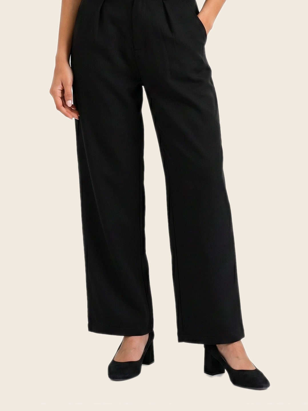 Easy Fit Mid-Waist Pants Black - warm bone background