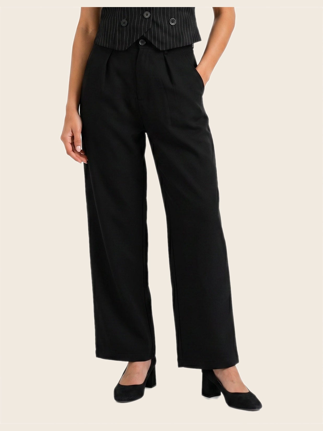 Easy Fit Mid-Waist Pants Black - warm bone background