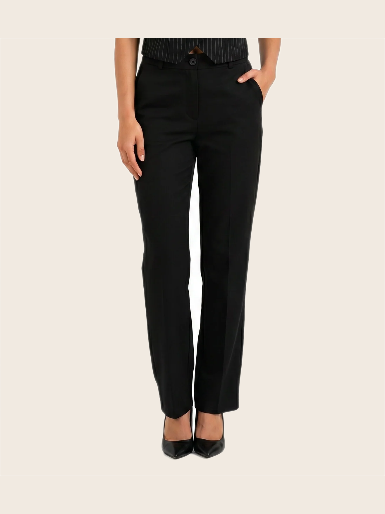 Tailored Fit High-waist pant Black - warm bone background