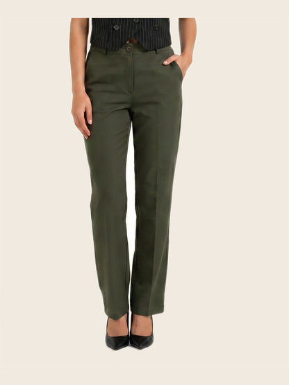Tailored Fit High-waist pant Olive - warm bone background