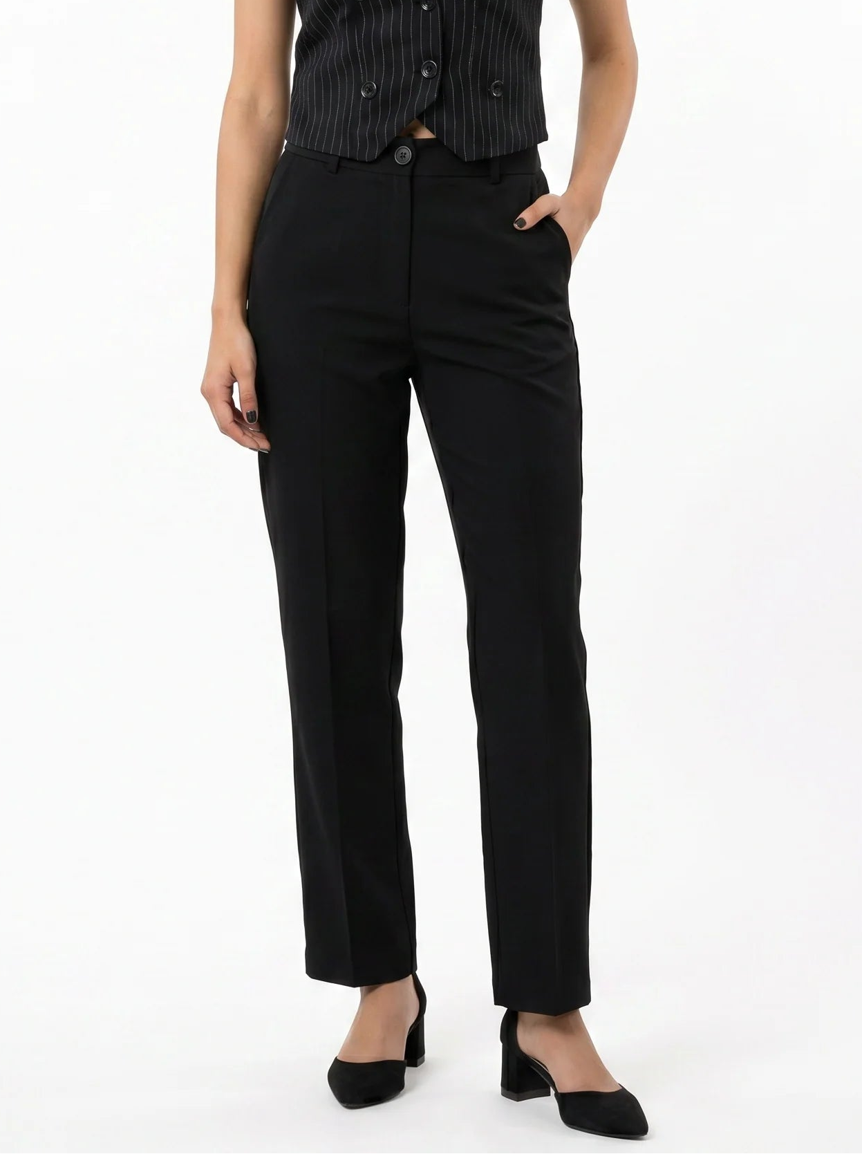 Tailored Fit Mid-waist pants : Black