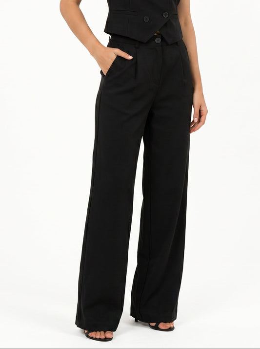 Easy Fit Mid-Waist Pants : Black