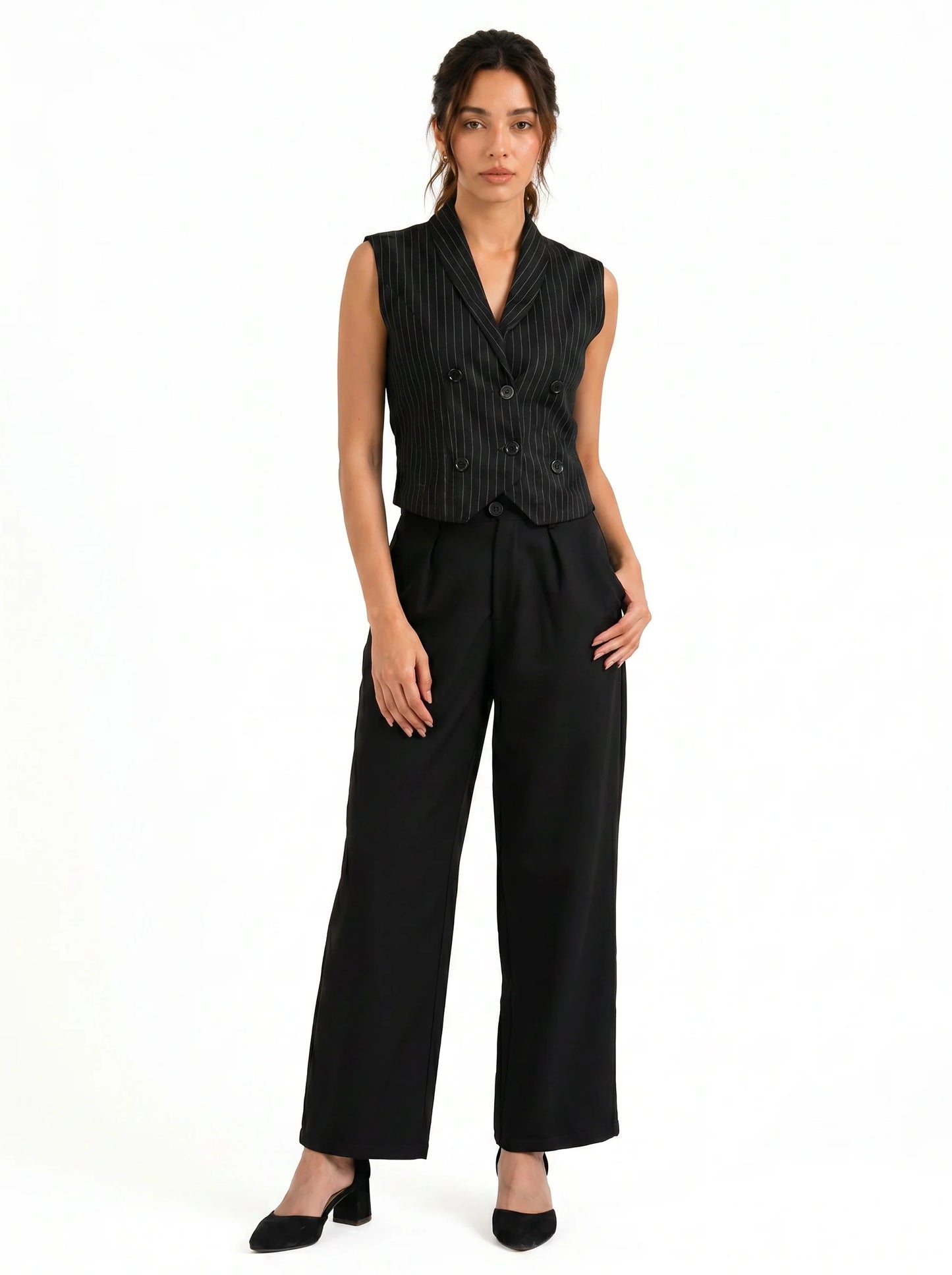 Easy Fit High-Waist Pants : Black