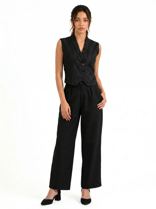 Easy Fit High-Waist Pants : Black