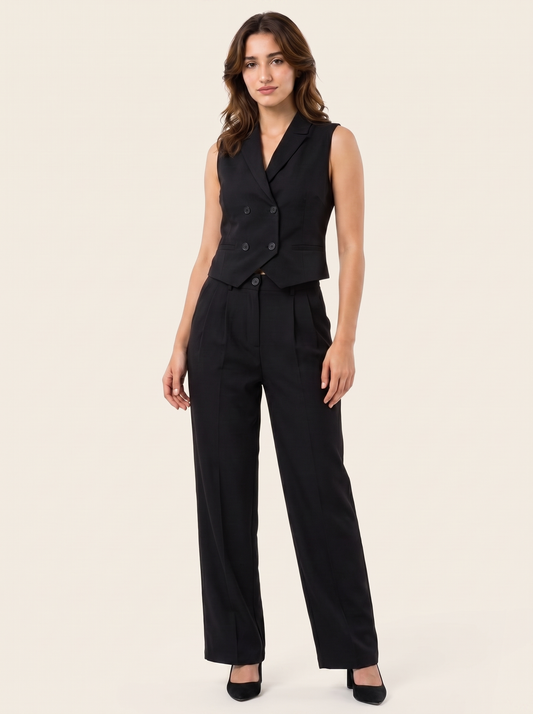 Boss It Waistcoat With Trousers: Black on warm bone background