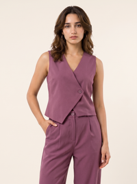 Slash It Waistcoat With Trousers: Mauve on warm bone background