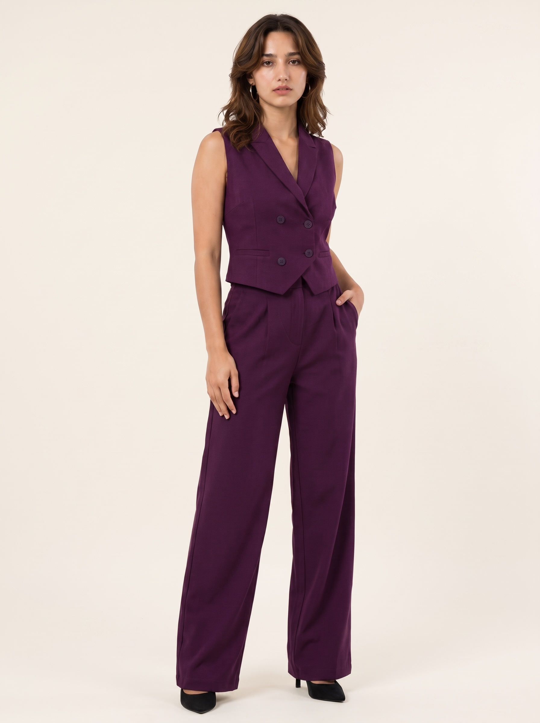Boss It Waistcoat With Trousers: Wine on warm bone background