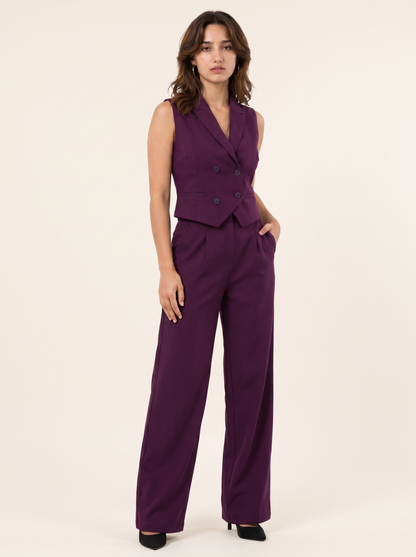 Boss It Waistcoat With Trousers: Wine on warm bone background