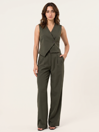 Slash It Waistcoat With Trousers: Olive on warm bone background