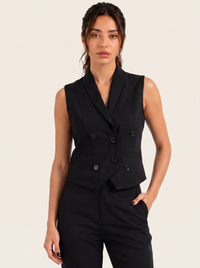 Boss It Waistcoat: Black on warm bone background