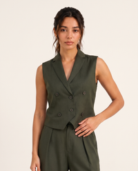 Boss It Waistcoat: Olive on warm bone background