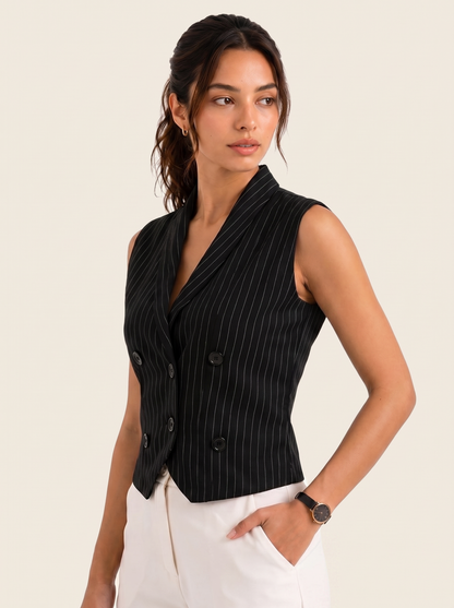 Boss It Waistcoat: Striped on warm bone background