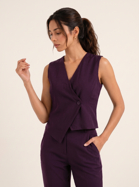 Slash It Waistcoat: Wine on warm bone background
