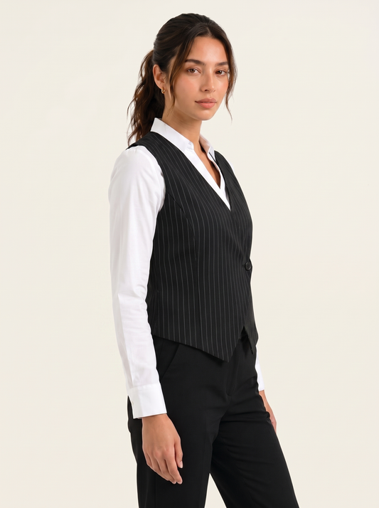 Slash It Waistcoat: Striped on warm bone background