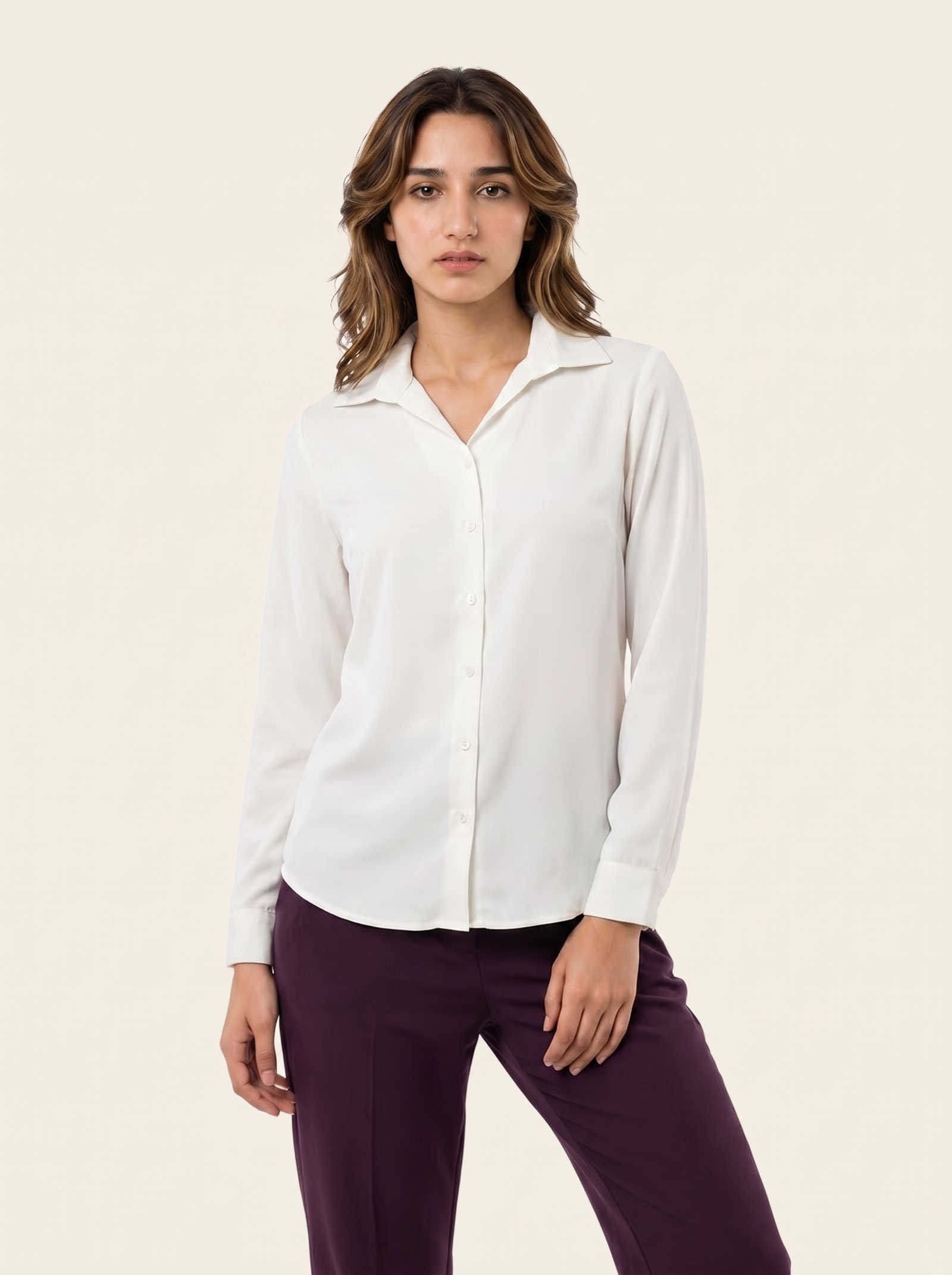 Signature Ultra-Soft Shirt: White on warm bone background