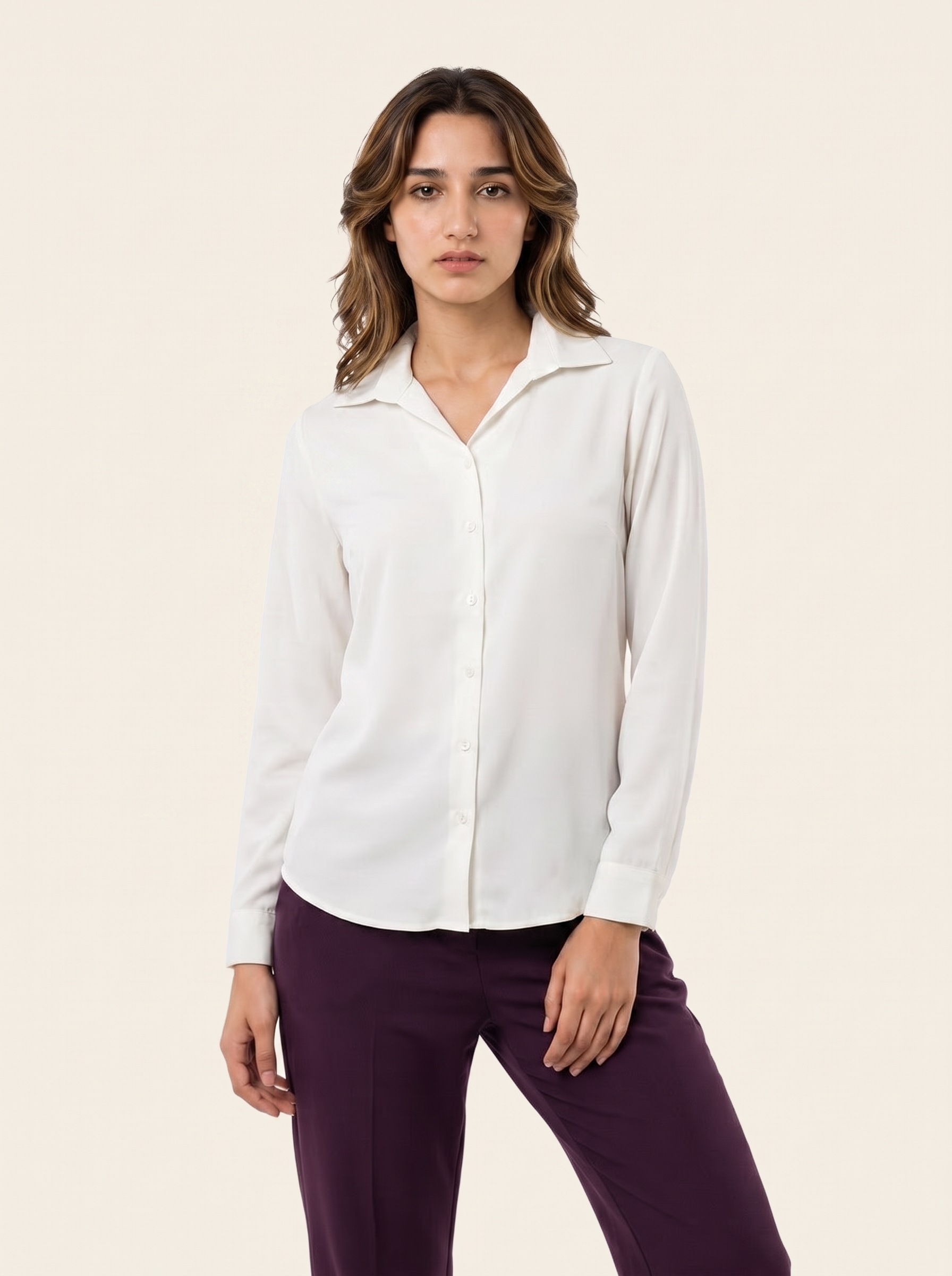 Signature Ultra-Soft Shirt: White on warm bone background
