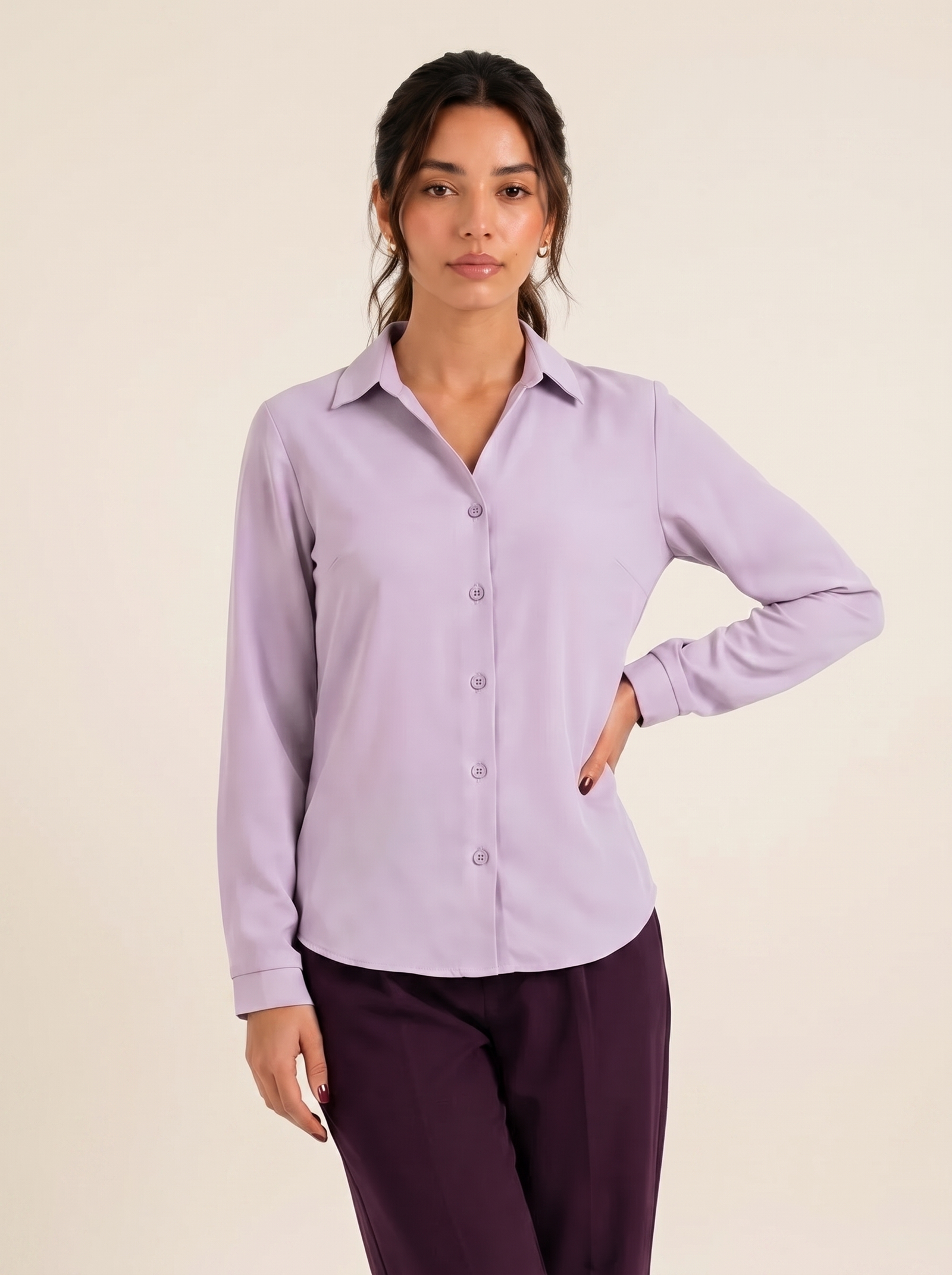 Signature Ultra-Soft Shirt: Lavender on warm bone background