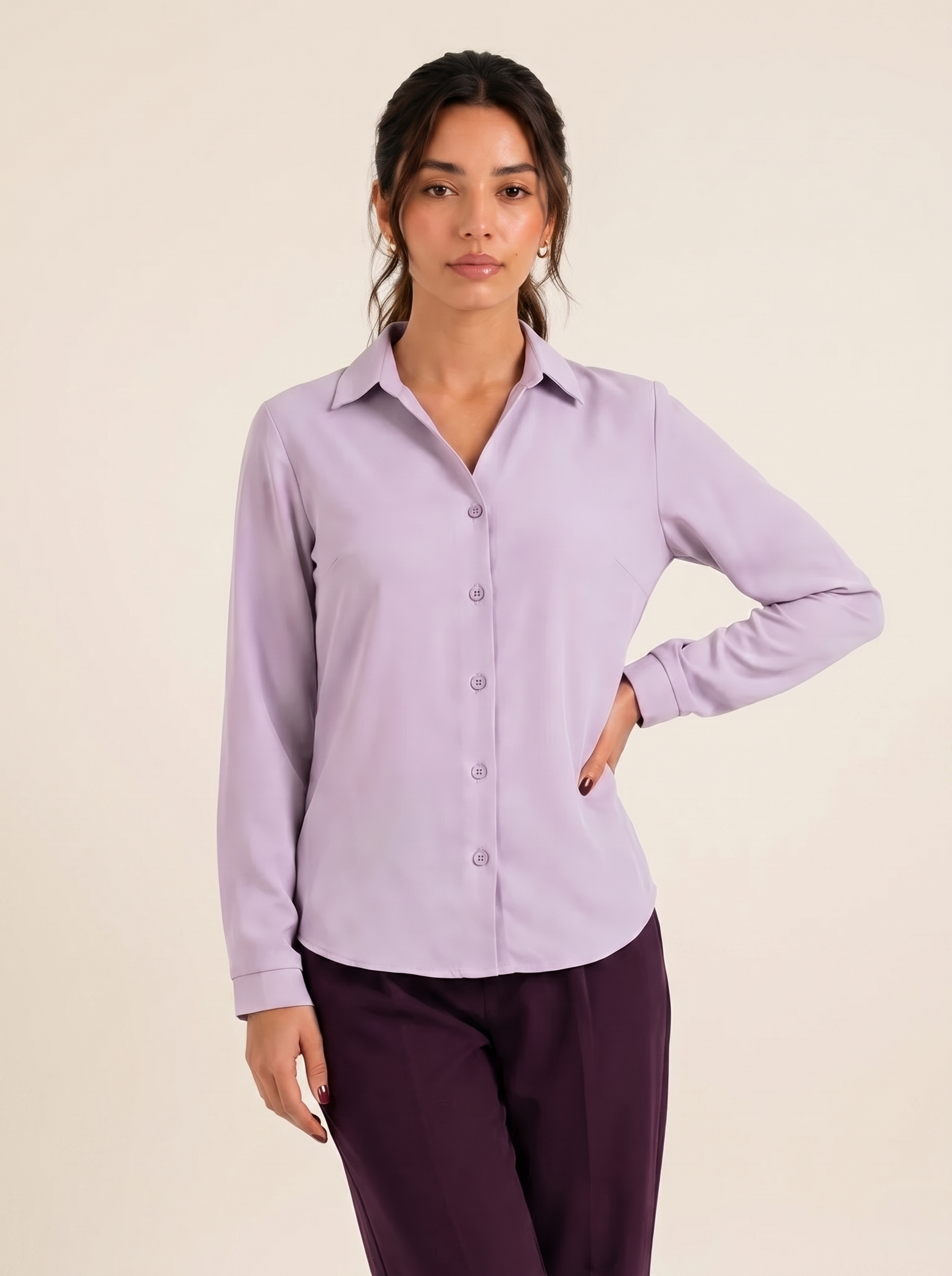 Signature Ultra-Soft Shirt: Lavender on warm bone background