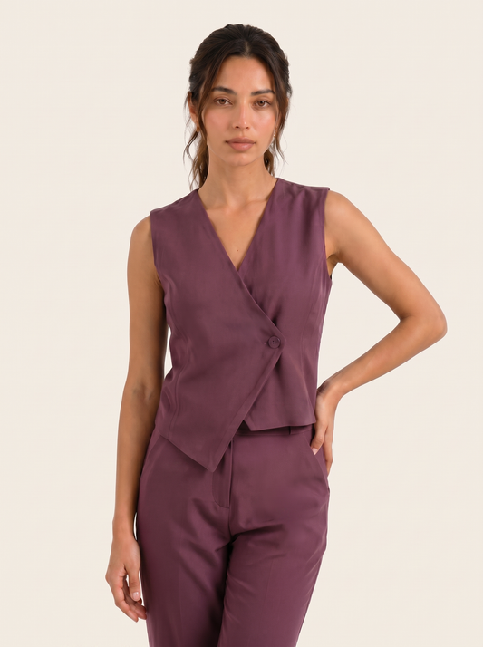 Slash It Waistcoat: Mauve on warm bone background