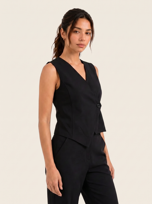 Slash It Waistcoat: Black on warm bone background