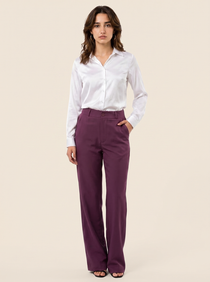 Silky Satin Shirt: White on warm bone background