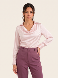 Korean Cowl Neck Shirt: Pink on warm bone background