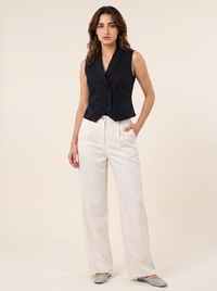 Boss It Striped Waistcoat With Off-white Trousers on warm bone