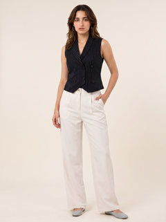 Boss It Striped Waistcoat With Off-white Trousers on warm bone