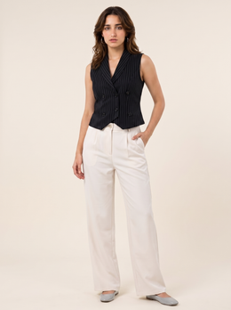 Boss It Striped Waistcoat With Off-white Trousers on warm bone