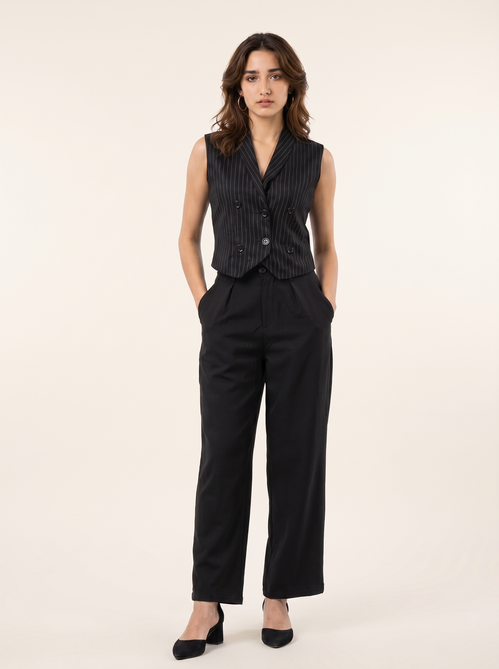 Boss It Waistcoat With Trousers Striped on warm bone