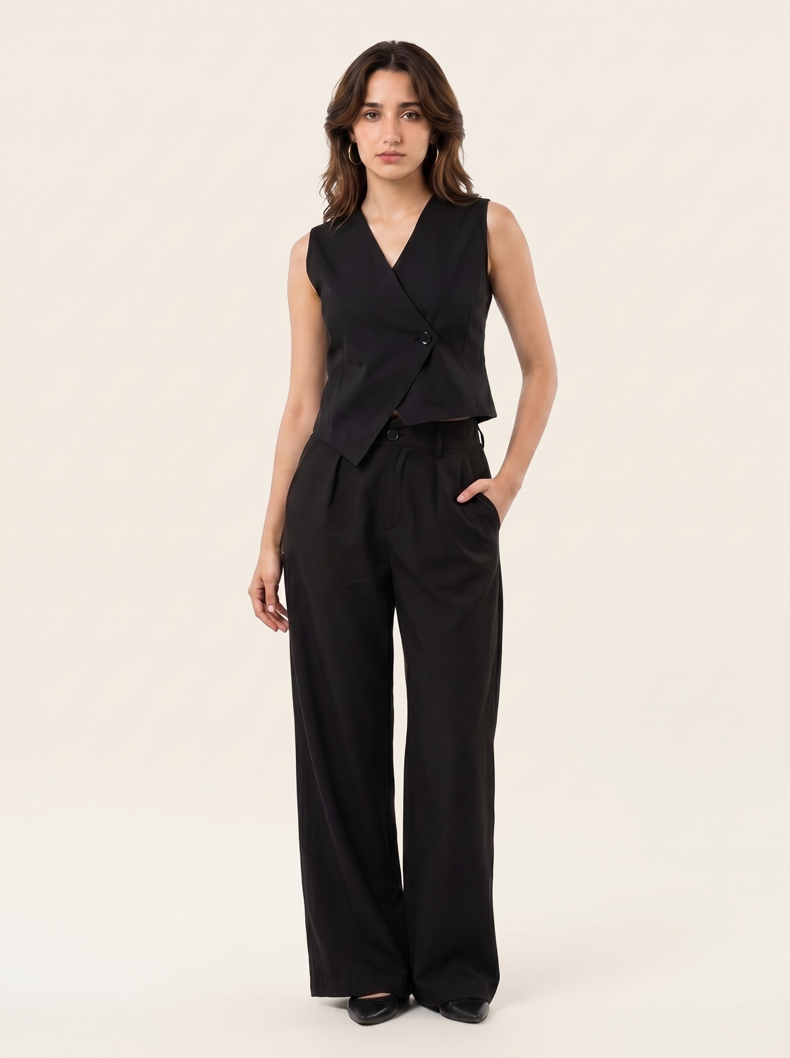 Slash It Waistcoat With Trousers Black on warm bone
