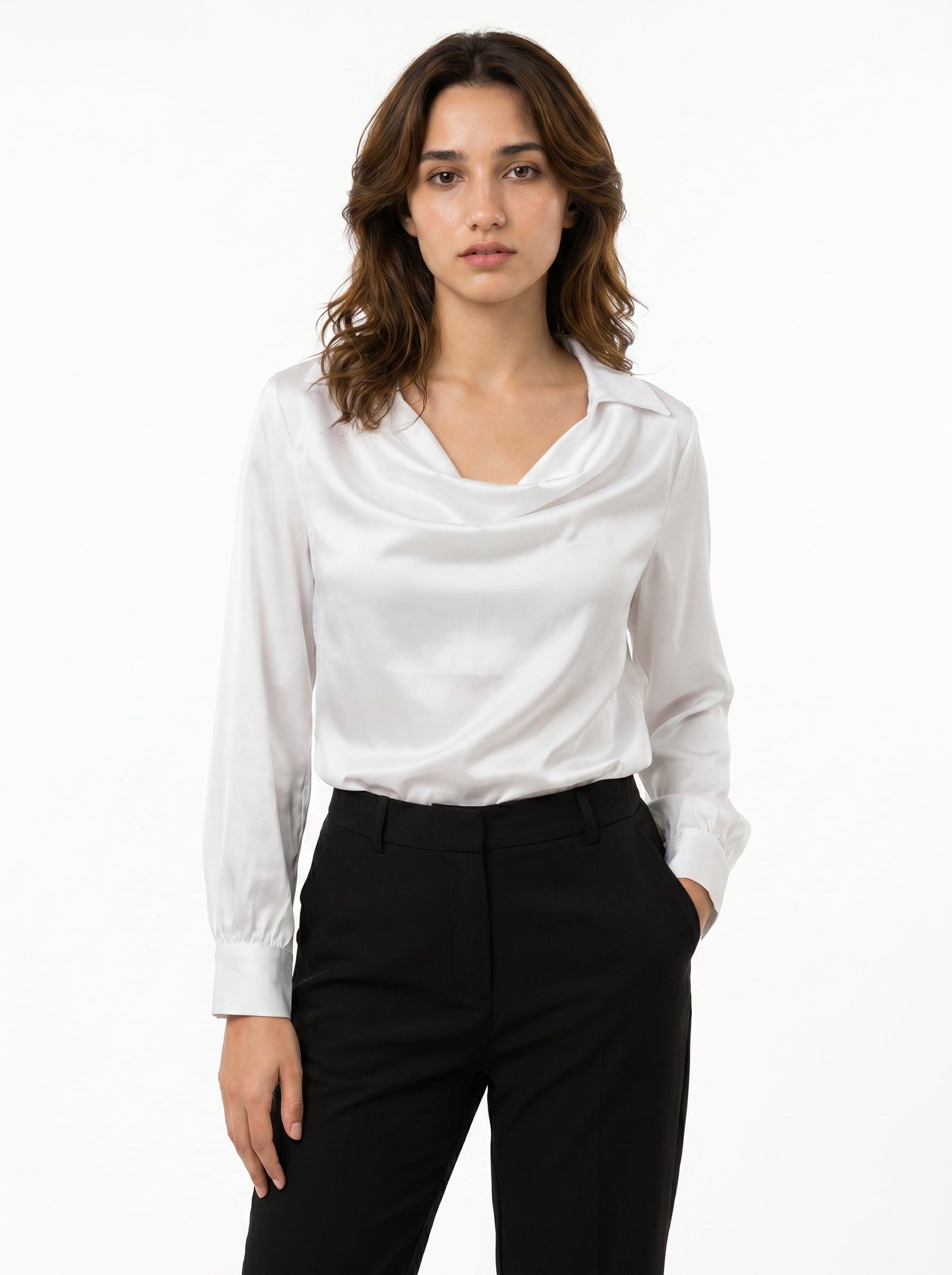 Korean Cowl Neck Shirt: Silky Satin (2 colours)