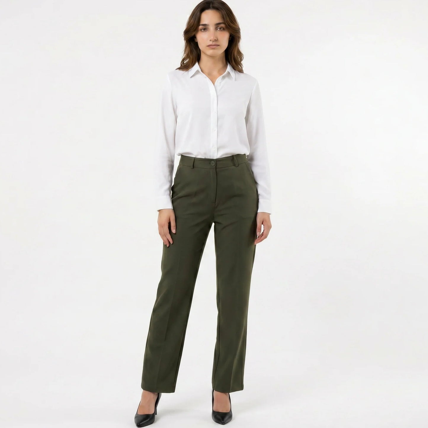 Tailored Fit Mid-waist pants : Olive