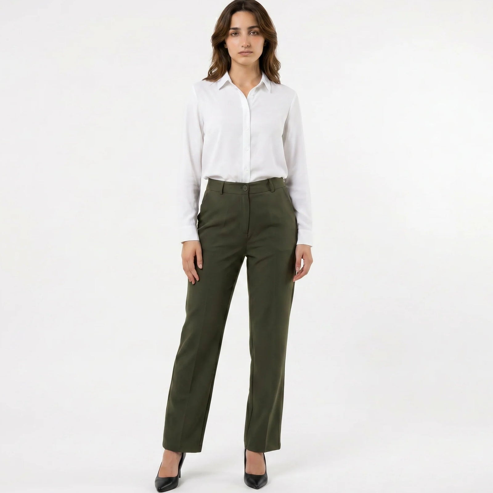 Tailored Fit Mid-waist pants : Olive