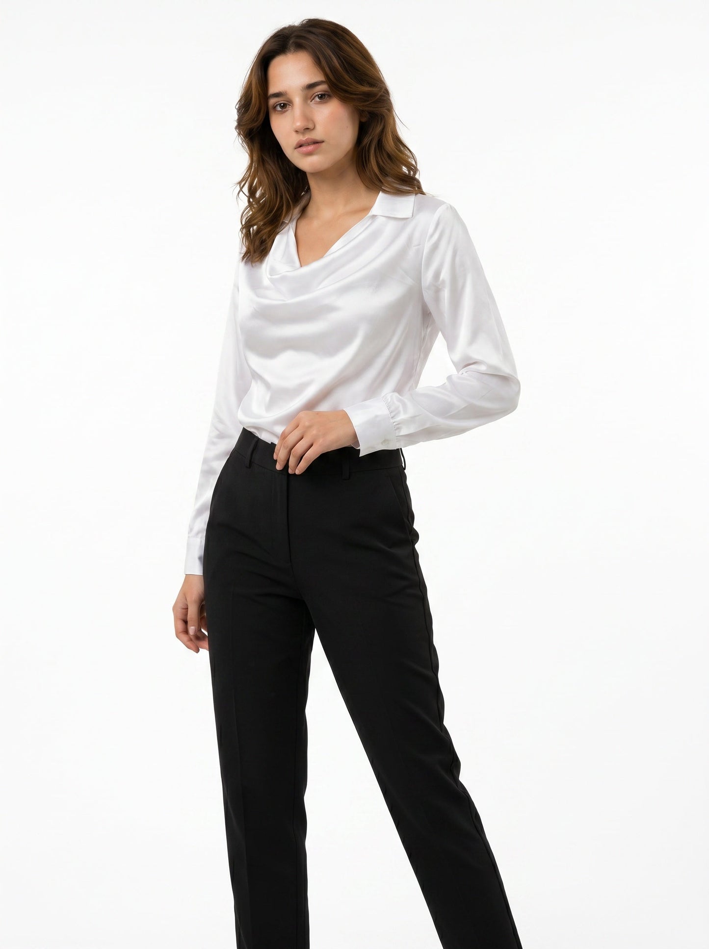 Korean Cowl Neck Shirt: Silky Satin (2 colours)