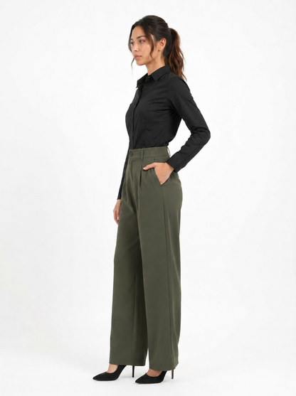 Easy Fit High-Waist Pants : Olive