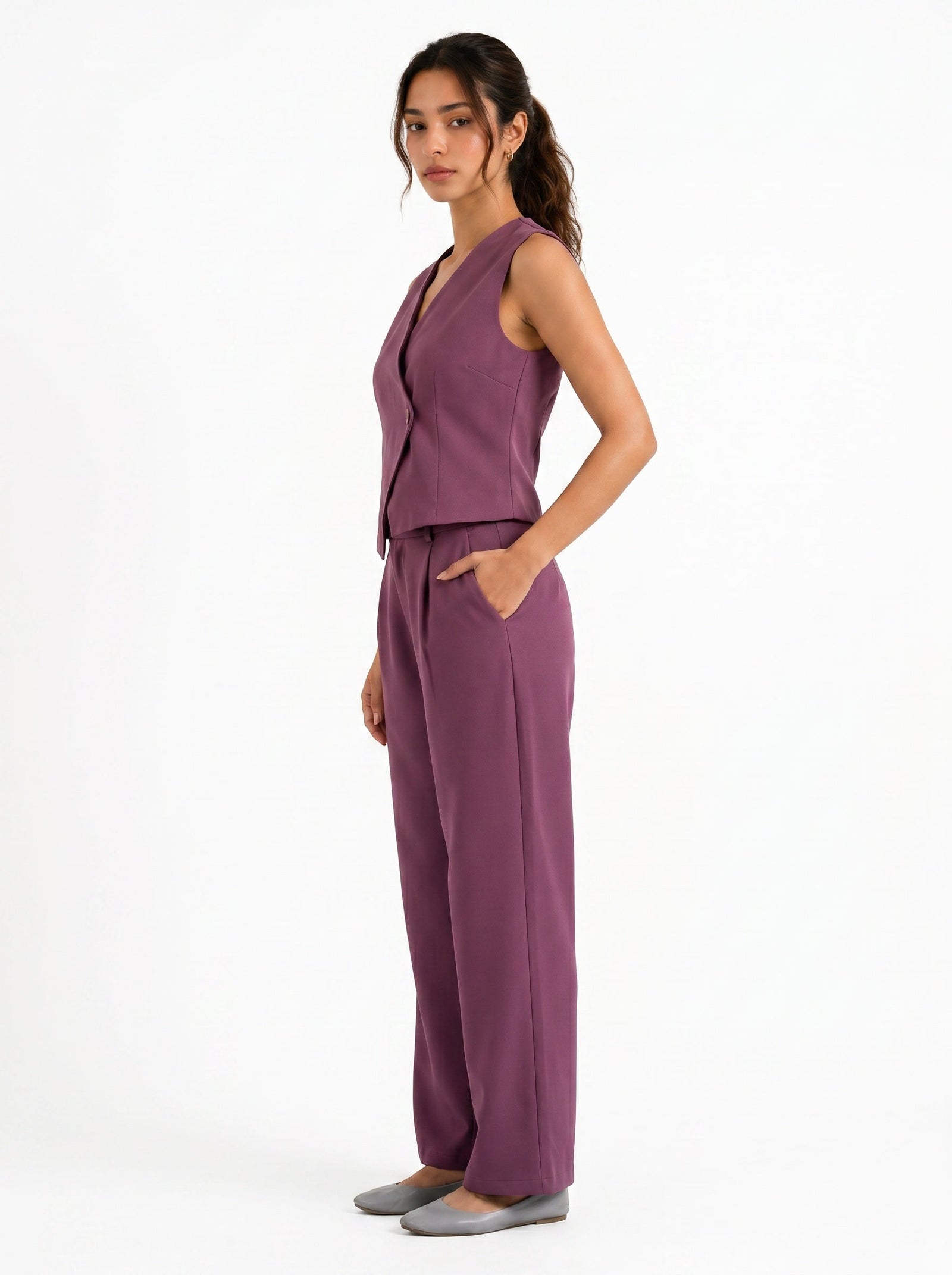 Easy Fit High-Waist Pants : Mauve