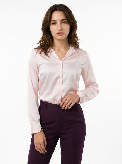 Silky Satin Shirt: Women’s Elegant Blouse : Pink