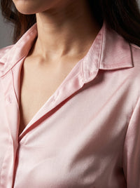 Silky Satin Shirt: Women’s Elegant Blouse : Pink