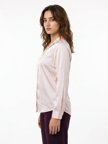 Silky Satin Shirt: Women’s Elegant Blouse : Pink